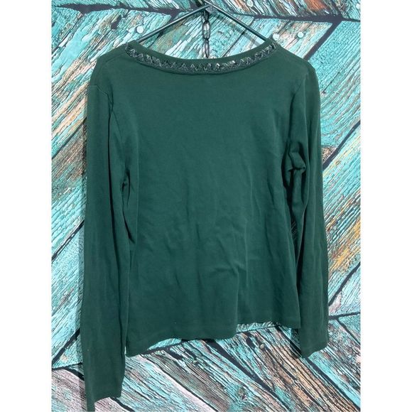 Talbots Green Bead Accent Neckline Size Medium 🍃🌿 - Picture 4 of 13
